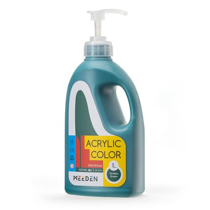 MEEDEN Viridian Green Acrylic Paint: 1 L /33.8 oz Satin Liquid Paint with Pump Lid - Soft Body Art Paints for Canvas, Studio, School, Wall & Poured Paintings - color: Viridian Green