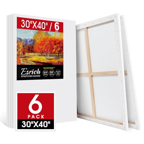 ESRICH Stretched Canvas for Painting 30x40 Inch, 6Pack Large Canvas for Painting, Primed Acid-Free Cotton Blank Canvases, Art Paint Canvases for Oil Paint,Watercolor,Acrylic Paint,Gouache and Tempera. - size: 30*40in-6Pack
