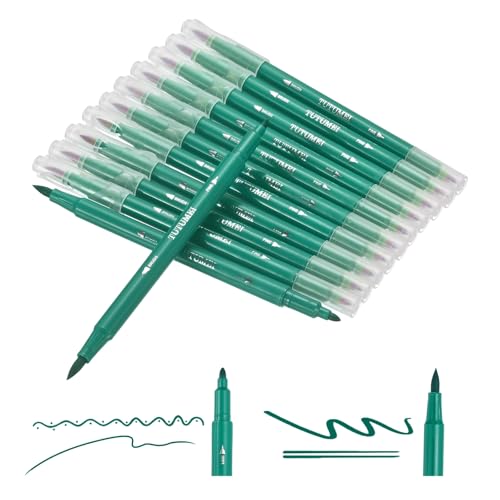 PATIKIL 12 Pack Dual Markers Brush Pens, Green Double Tip Colored Pen Coloring Marker Set Supplies for Adults Coloring Books Note Taking Writing Calligraphy Drawing Sketching - color: Green