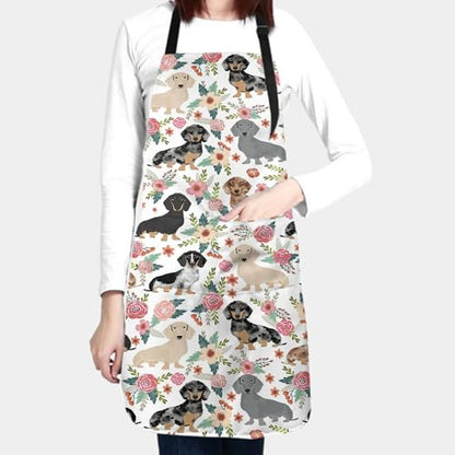 Giwawa Unisex Adult Apron Waterproof Stain Resistant Kitchen Cooking Apron with 2 Pockets for BBQ Grill Painting - color: Dog Flower