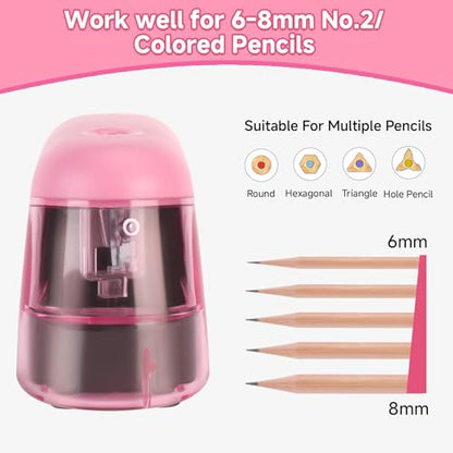 Battery-Operated Electric Pencil Sharpener with LED Light – Compact & Portable Pencil Sharpener for Home, School, or Office Use (Pink) - color: Pink