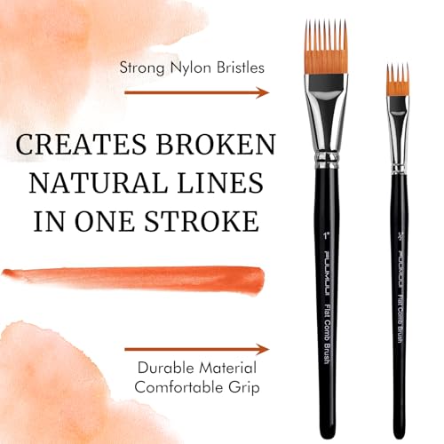Fuumuui Grainer Brush Set–5pcs Professional Flat Comb Brushes for Unique Texture Painting Perfect for Artists Acrylic, Watercolor and Oil - style: Flat
