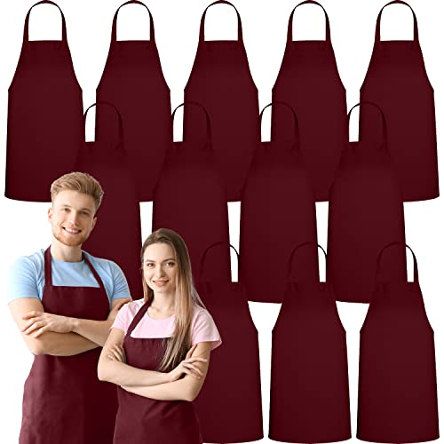 GREEN LIFESTYLE 12 Pack Professional Chef Apron – Grilling Aprons for Men, Waterproof Cooking Apron for BBQ, Work or Restaurant Use, Kitchen Aprons for Women – Burgundy, No Pockets - color: Burgundy