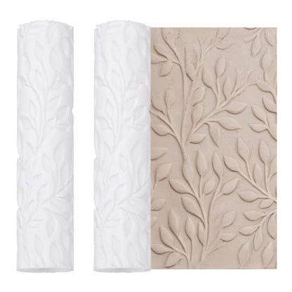PH PandaHall 2pcs Polymer Clay Texture Roller for Earrings Making Embossing Pottery Texture Rollers Leaf Pattern Hand Clay Roller Pottery Tools for Jewelry Making Craft Projects Supplies, 3.3x0.7 Inch - color: Leaf-2