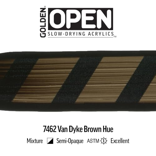 GOLDEN OPEN Slow-Drying Acrylics, Van Dyke Brown Hue, 2 fl. oz. Tube - color: Van Dyke Brown Hue, size: 2 Fl Oz (Pack of 1)