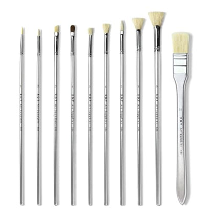 XDT#888 Artist Paint Brush 10 Piece Set Nylon & Hog Hair Extra Long Handle #1#2#3#4#5#6#7#8#9#10, Paint Brush for Acrylic & Oil & Watercolor Painting - color: Silver Hog 10pcs