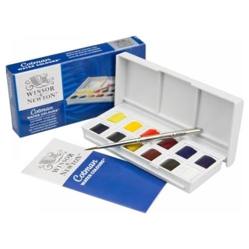 Winsor & Newton Cotman Watercolor Paint Set, Studio Set, 12 Half Pan with Brush