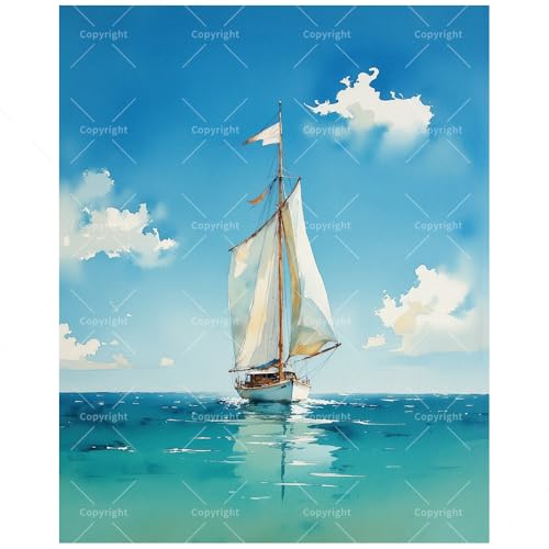 Sailing Boat Paint by Numbers Kit for Adults - DIY Sailboat at Sea Painting on Canvas, Acrylic Paint Set, Suitable for Beginners, Nautical Art for Home Decoration or Gifts(12X16IN Framed) - color: HSX01291, size: 12X16IN Framed