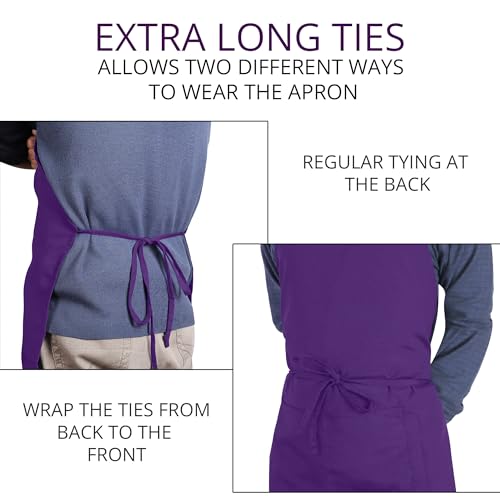 Utopia Kitchen 2 Pack Bib Apron, Adjustable with 2 Pockets, Water and Oil Resistant, Cooking Kitchen Chef Apron for Women Men - color: Purple