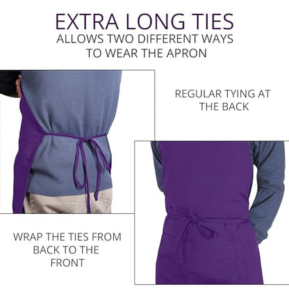 Utopia Kitchen 2 Pack Bib Apron, Adjustable with 2 Pockets, Water and Oil Resistant, Cooking Kitchen Chef Apron for Women Men - color: Purple