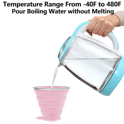Litoexpe 2 Pack Silica gel Collapsible Travel Cup 270ml, Pink & Purple | with Lids, Portable Folding Camping Cup, for Camping and Travel - color: Pink & Purple