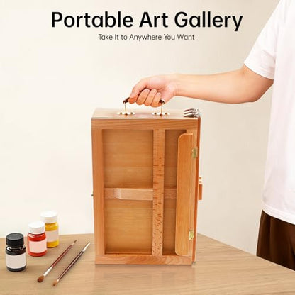 Tabletop Art Easel with 3 Storage Drawers, Adjustable 0-60° Angle Drawing Easel for Artists, Beech Wood Art Easel for Kids Adults, Foldable Storage Box Easel