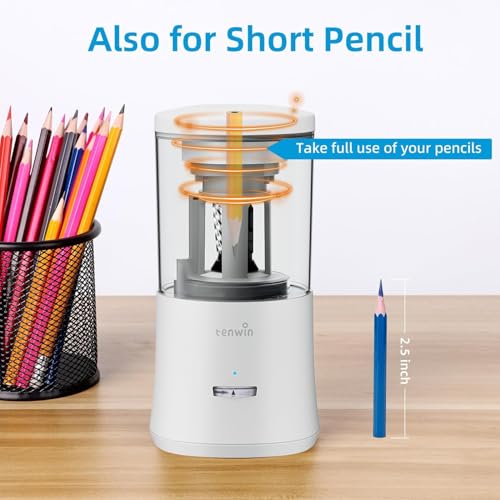 tenwin Fully Automatic Pencil Sharpener for 6-8mm Pencils, Hands-Free - color: White