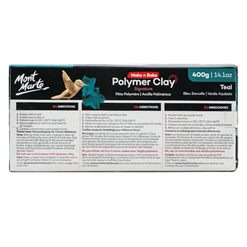 Mont Marte Make n Bake Polymer Clay Signature Teal 400g (14.1oz) Block, Bake in Oven, Soft and Smooth, Sculpting, Craft, DIY Décor, Jewelry - color: Teal, size: 14.1oz