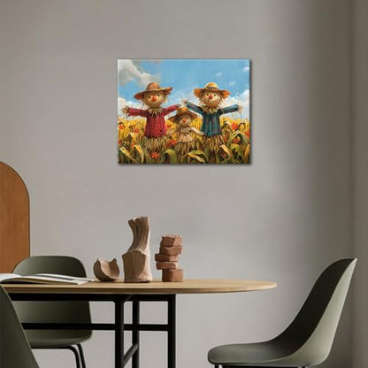 TUMOVO Paint by Numbers Craft Kit for Adults Scarecrow in the Field | scarecrow 16x20 inch unframed canvas, easy to follow, pre-numbered, no painting skills needed, acrylic paints included. - color: Scarecrow
