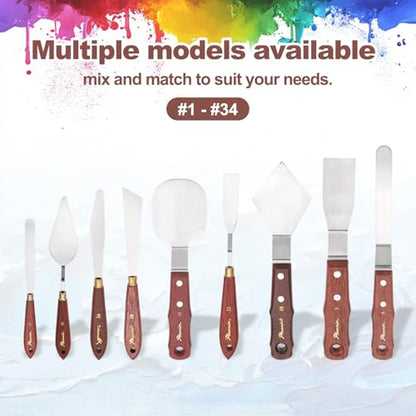 MECCANIXITY Pack of 1 Palette Knife No.17, 9.1" Long Palette Knives with Stainless Steel Flexible Spatula Pallet Knife and Wood Handle for Scraping, Mixing, Oil Acrylic Painting Canvas - style: No.17