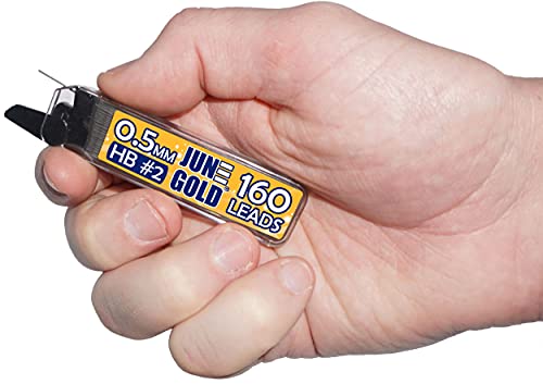 June Gold 0.5 mm, 640 Lead Refills, HB #2, 4 Dispensers/w 160 Pieces Each | Fine Thickness, Break Resistant Graphite, Elegant Dispensing Mechanism - color: Hb Graphite, style: 0.5 mm