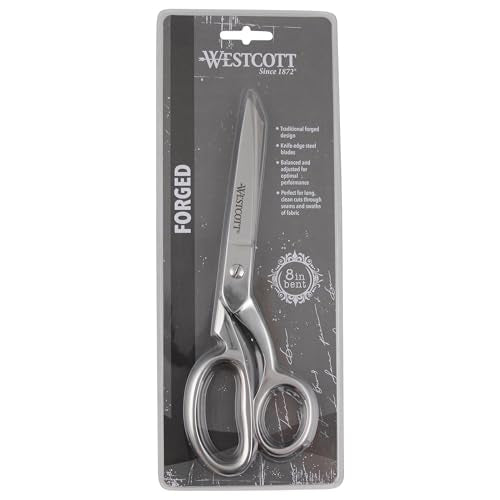 Westcott 8-Inch Forged Heavy Duty Bent Fabric Scissors, Precision-Ground Knife-Edge Blades for Seamless Cutting, Perfect for Sewing, Crafts, and Office - size: 8-Inch Bent
