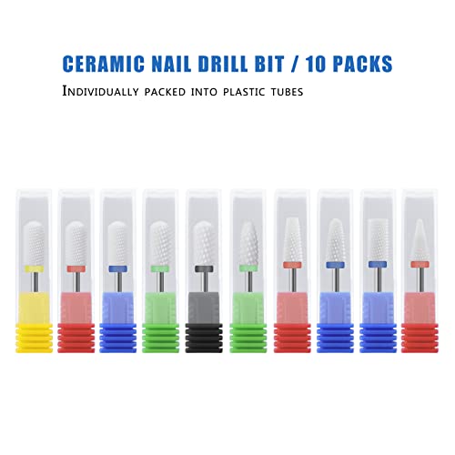 Ceramic Nail Drill Bit 10Pcs-3/32 Nail Drill Bits for Acrylic Nails,Professional Electric Nail Drill for Crystal Nail Extension Nail Removal,The Short Handle Does Not Shake. - size: Combo 03