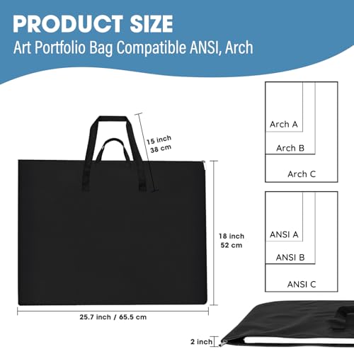 ZKOO Art Portfolio Bag, Light Weight Art Canvas Portfolio Case with Nylon Shoulder Strap, Carrying Storage Case for Artwork, Poster, Sketching, and Drawing (Compatible 18 * 24 Inch-Black) - size: 18*24in Black