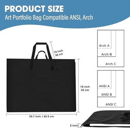 ZKOO Art Portfolio Bag, Light Weight Art Canvas Portfolio Case with Nylon Shoulder Strap, Carrying Storage Case for Artwork, Poster, Sketching, and Drawing (Compatible 18 * 24 Inch-Black) - size: 18*24in Black