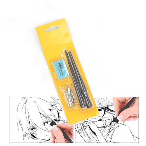 Manga Pen Cartoon Comic Pen Nib Drawing Tools Comic Dip Pen Set with 2 Black Pen Holders 5 Nibs 1 Drawing Eraser