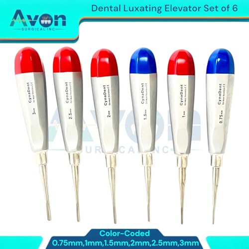 Color-Coded Dental Root Elevator Picks, Straight, 0.75mm, 1mm, 1.5mm, 2mm, 2.5mm, 3mm | Autoclave-Safe German Stainless Steel | 6PCS Bundle