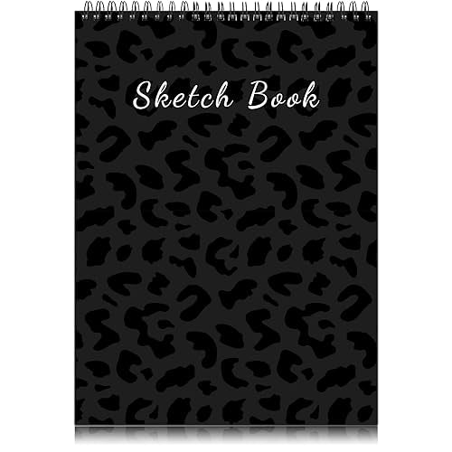 Deokke Sketchbook Top Spiral Bound Sketch Pad, 9 x 12 inch,100GSM Thick Paper,50 Sheets 100 Pages,Art Sketch Book Aesthetic Cute Drawing Writing Paper,for Girls Women-Black Leopard Cheetah Pattern - color: A-1-Black