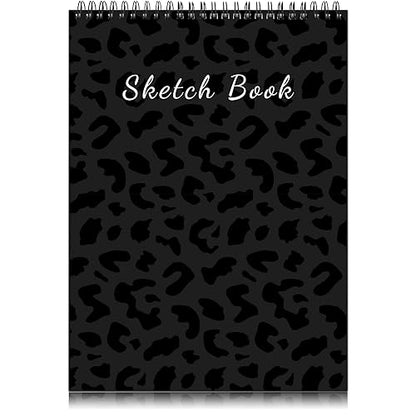 Deokke Sketchbook Top Spiral Bound Sketch Pad, 9 x 12 inch,100GSM Thick Paper,50 Sheets 100 Pages,Art Sketch Book Aesthetic Cute Drawing Writing Paper,for Girls Women-Black Leopard Cheetah Pattern - color: A-1-Black