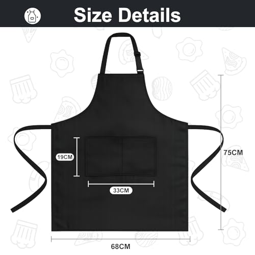 VALOME 2 Pack Kitchen Aprons with Pockets, Cooking Chef Apron for Men Women | Adjustable Neck Strap, Unisex Bib Soft Aprons, Cotton-Blend, for Grilling Cooking Gardening Baking - color: Pure Black & Black
