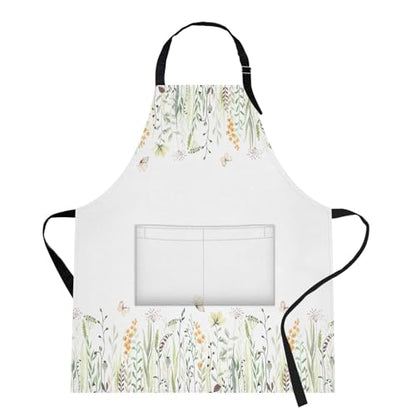 Britimes Apron with Pockets, 32x28 inch, for Women Men, Wild Flowers - color: Eucalyptus