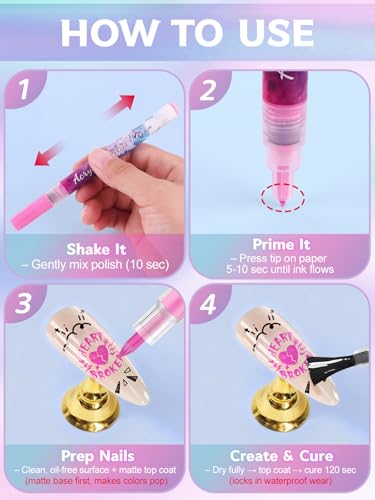 12 Color 0.7MM Nail Art Pens Set Kalolary 3D Nail Polish Pens Quick Drying - color: L