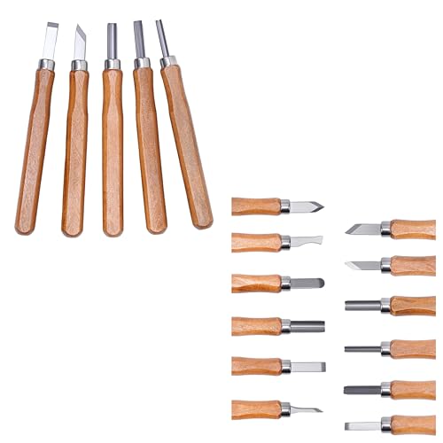 UCEC 5+12 Pack Linocut Wood Carving Tools Set Linoleum Hand Wood Carving Kit Whittling Knives V-Chisel Angled Gouge Half Round Woodcarving Tools Set Whittling Kit for Linocut Printmaking Supplies Gift