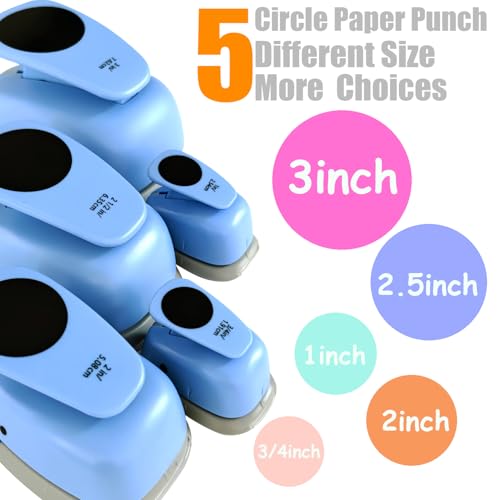 Circle Punch, Blue Paper Punch,5 Sizes Creative Circle Hole Punch Cutters for Paper Crafts, Cardstock, Gift Wrapping, Scrapbook Tools Cards,Arts Fun Projects,Like Christmas and Birthday Gifts,etc.