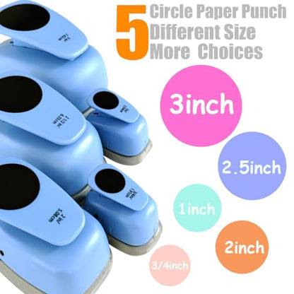 Circle Punch, Blue Paper Punch,5 Sizes Creative Circle Hole Punch Cutters for Paper Crafts, Cardstock, Gift Wrapping, Scrapbook Tools Cards,Arts Fun Projects,Like Christmas and Birthday Gifts,etc.
