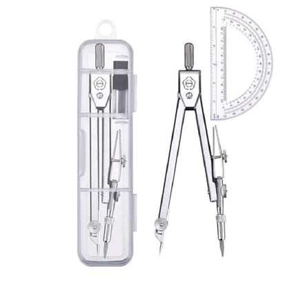 Protractor and Compass Set, Compass Protractor Set, Protractor, Compass for Geometry, Math Compass, Compass School, Math Compass and Protractor, Geometry Tools Set, Geometry Set (Silver)