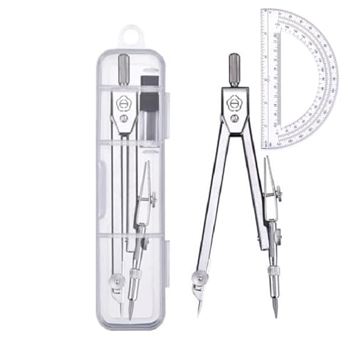 Protractor and Compass Set, Compass Protractor Set, Protractor, Compass for Geometry, Math Compass, Compass School, Math Compass and Protractor, Geometry Tools Set, Geometry Set (Silver)