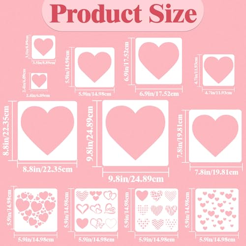 12 PCS Love Heart Stencils for Painting - Different Size Love red Heart Reusable Valentine's Painting Templates on Wood, Glass, Fabric, Window Door Decor DIY Decoration - style: 12 PCS Heart