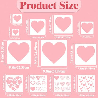 12 PCS Love Heart Stencils for Painting - Different Size Love red Heart Reusable Valentine's Painting Templates on Wood, Glass, Fabric, Window Door Decor DIY Decoration - style: 12 PCS Heart