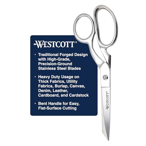 Westcott 8-Inch Forged Heavy Duty Bent Fabric Scissors, Precision-Ground Knife-Edge Blades for Seamless Cutting, Perfect for Sewing, Crafts, and Office - size: 8-Inch Bent