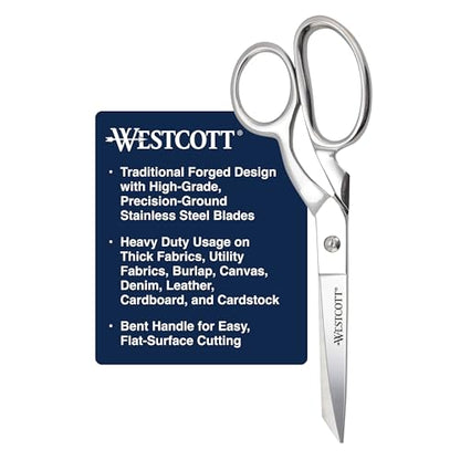 Westcott 8-Inch Forged Heavy Duty Bent Fabric Scissors, Precision-Ground Knife-Edge Blades for Seamless Cutting, Perfect for Sewing, Crafts, and Office - size: 8-Inch Bent
