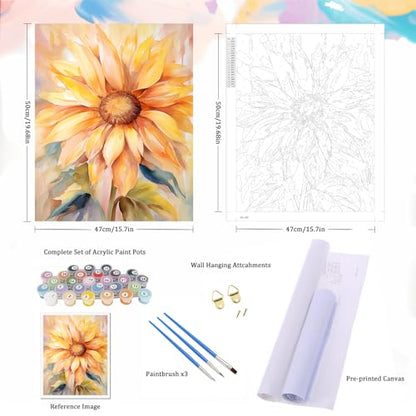 Natuyalo Paint by Numbers Kit for Adults - Sunflower DIY Adult Paint by Number Kits Flowers Acrylic Canvas Painting for Adults Beginners Kids Art Crafts Without Frame, 16x20 Inch - color: ART-01