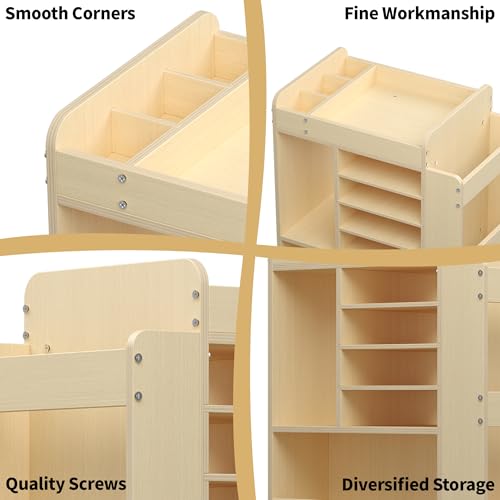 Art Cart Rolling Wood, Arts and Crafts Supply Organizer with Bookshelf | Multi-Functional Art Organizer Cabinet, Diy Utility Cart Small Art Supply Storage for Classroom Kindergartens Office Bedroom