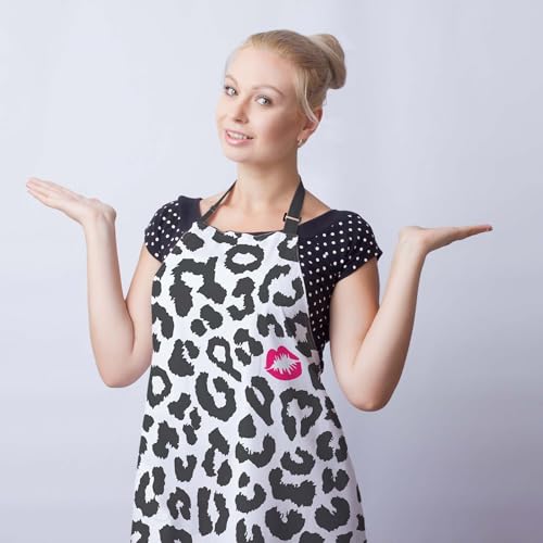 Chef Apron for Women Leopard Texture with Kiss Print Grilling Aprons for Men for Kitchen Cooking Restaurant BBQ Painting Crafting 27” (W) x 31” (H), Waterproof Apron - color: Leopard Texture