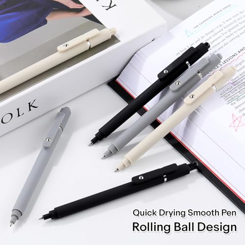 Gel Pens 0.5mm Black Ink Ballpoint Aesthetic Beige Black Gray White Fine Point Smooth Writing Pretty Cute Fancy Desk Accessories Gifts for Women Men Nurse Journaling Office School Supplies 6Pcs - color: 2Black 2Gray 2Beige-Black Ink
