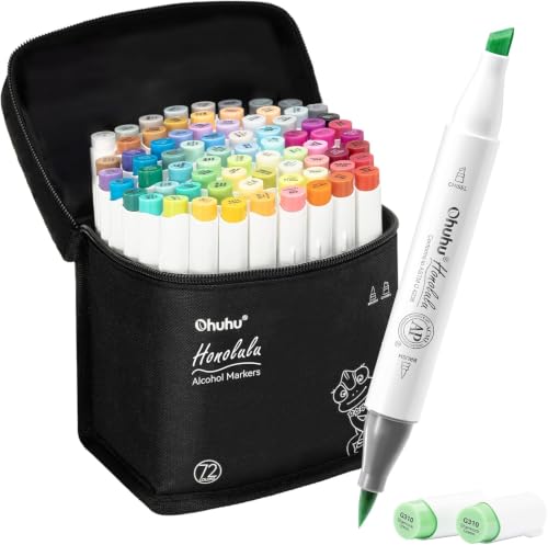 Ohuhu Alcohol Markers Brush Tip 72 Colors for Adults Coloring Refillable - style: Chisel & Brush