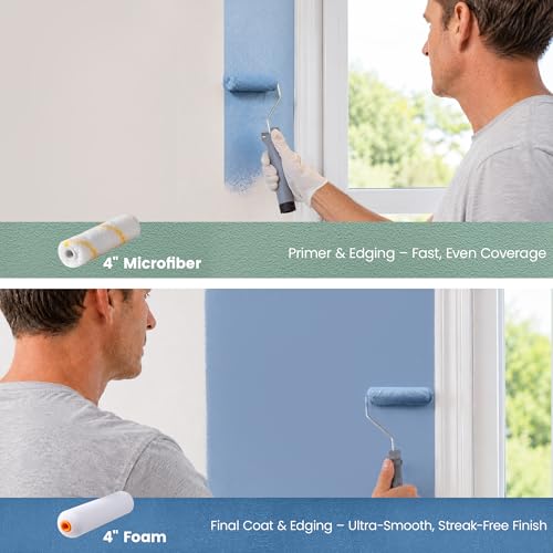 VOOMEY Paint Roller Kit with Adjustable Extension Pole(13.4-36 Inch) | Paint Tray, Brushes and Roller Covers for Interior Wall, Ceiling and Home Painting Projects - size: 9 Inch Kit with Extension Pole