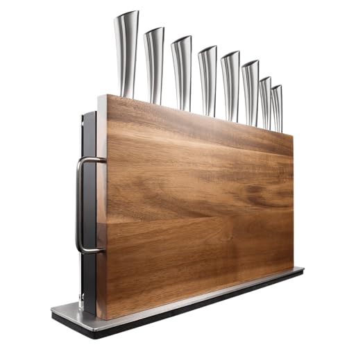Cuisine::pro Damashiro Knife Block (Bodo, 10 Piece Set) - Premium Japanese Steel Knife Set With Transparent Display - Built-in Magnetic Acacia Wood Chopping Board - size: 10-Piece Block