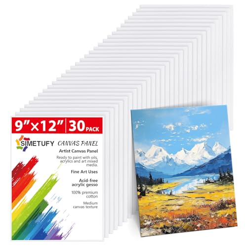 30Pcs 9x12Inch Canvas Boards for Painting Art Panels for Novices | Gesso Primed 100% Cotton Blank for Acrylic Oil Watercolor Tempera Paint - size: 9"x12"
