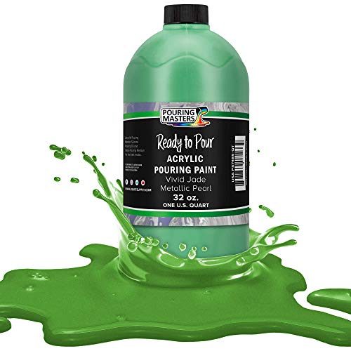 Pouring Masters Vivid Jade Metallic Pearl Ready to Pour Acrylic Pouring Paint - Premium 32-Ounce Pre-Mixed Fluid Acrylic Paint - Fluid Art Supplies for Canvas, Wood, Paper, Tile & Rocks - color: Vivid Jade Metallic Pearl, size: 32 Fl Oz (Pack of 1)